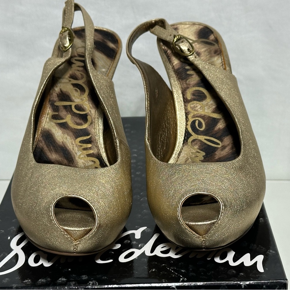 Sam Edelman Metallic Gold Slingback Evelyn A4794L6700 Platform Pumps heels 8.5 - Picture 3 of 16